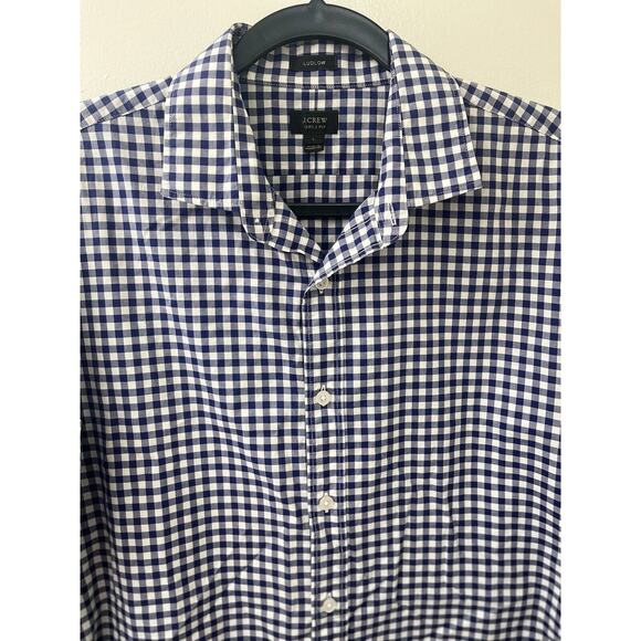 J. Crew Men's Large Ludlow 120's 2 Ply Button Up LSleeve Plaid Check Blue White - Picture 4 of 6